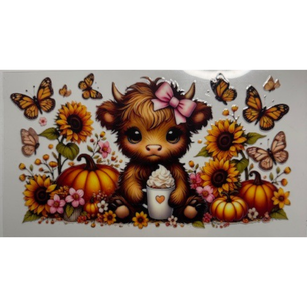 Highland Cow w/ Butterflies & Pumpkins