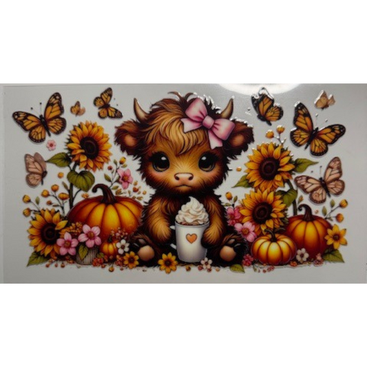 Highland Cow w/ Butterflies & Pumpkins