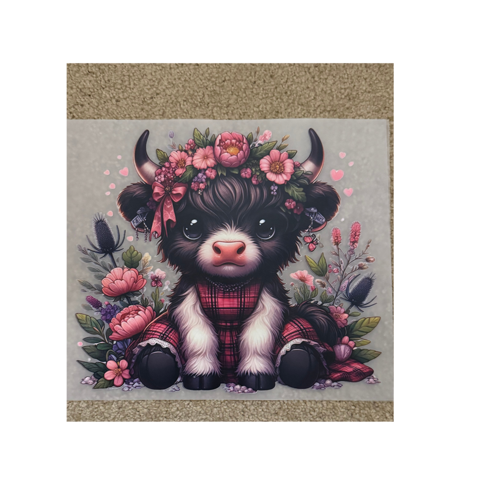 DTF - Pink Floral Cow in Plaid Dress