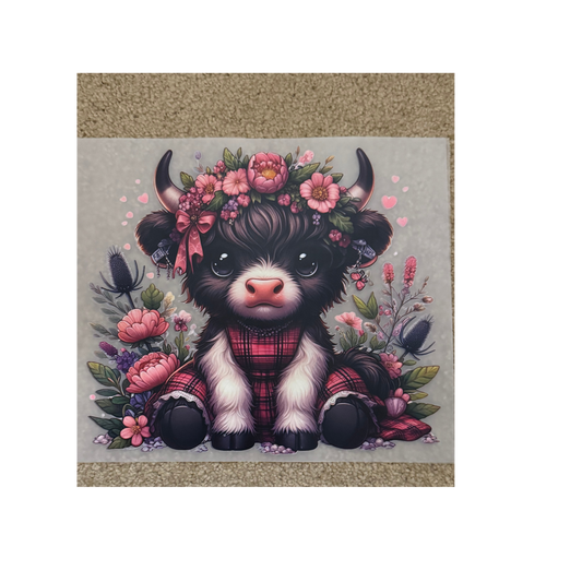 DTF - Pink Floral Cow in Plaid Dress
