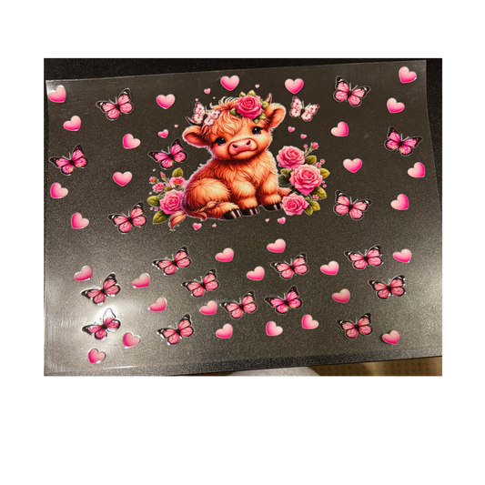 40oz - Cow w/ Pink Roses & Butterflies