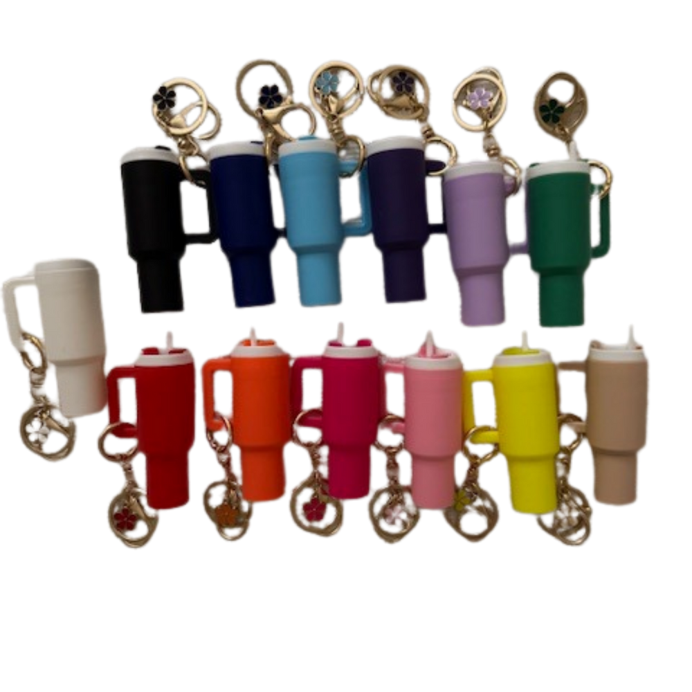 Solid Color Mini Keychain Tumbler With Flower Charm