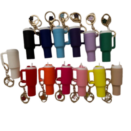 Solid Color Mini Keychain Tumbler With Flower Charm