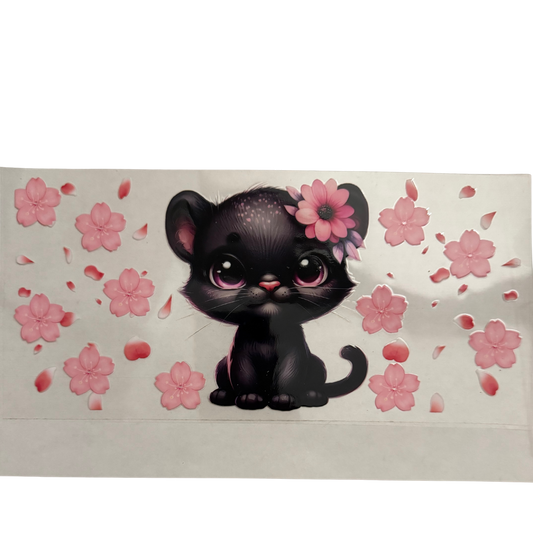 Black Cat Pink Flowers