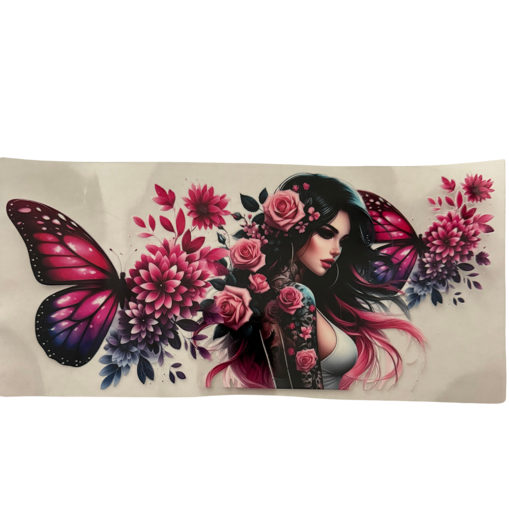 Pink Butterfly And Flowers w/ Girl