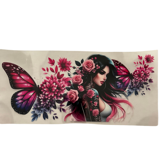 Pink Butterfly And Flowers w/ Girl