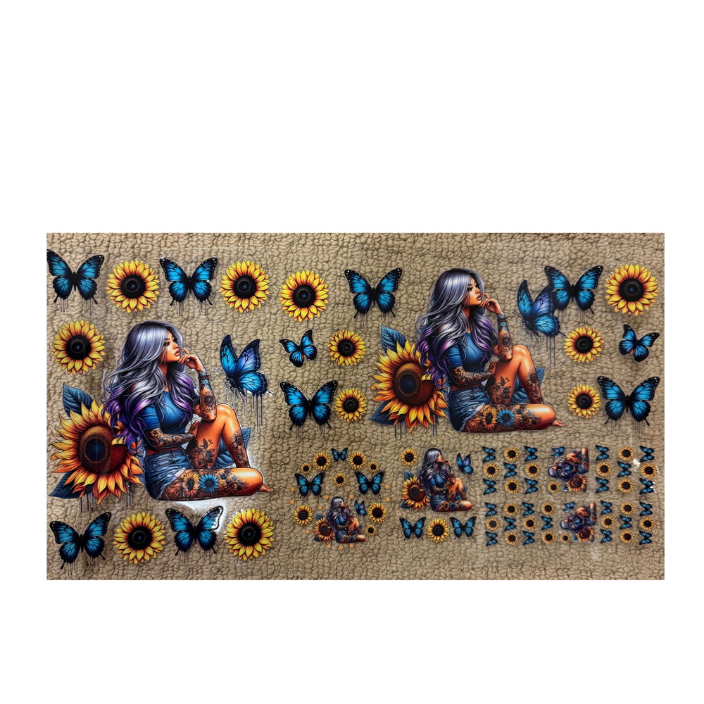 6 in 1 - Tattoo Girl Sunflowers & Butterflies