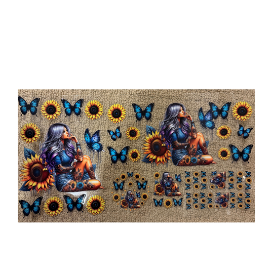 6 in 1 - Tattoo Girl Sunflowers & Butterflies