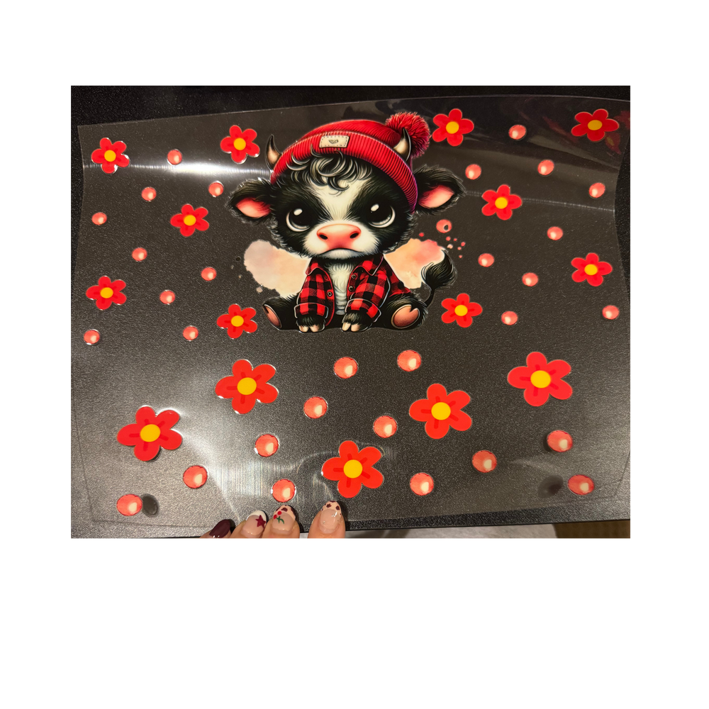 40oz - Cow w/ Red Flowers
