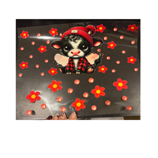 40oz - Cow w/ Red Flowers